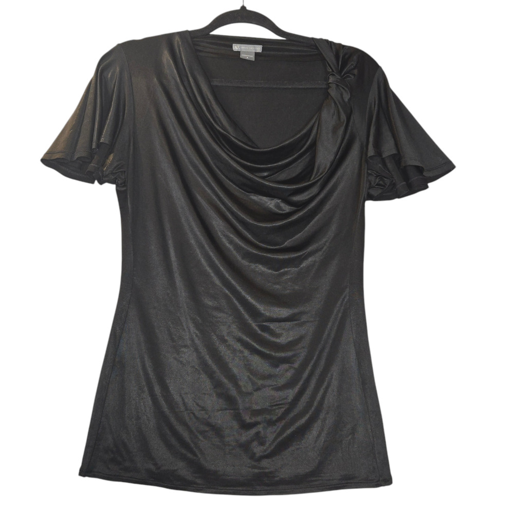 Armani Exchange A E Womens Small Blouse Black Shirt Cowl Neck Slinky Flowy Date